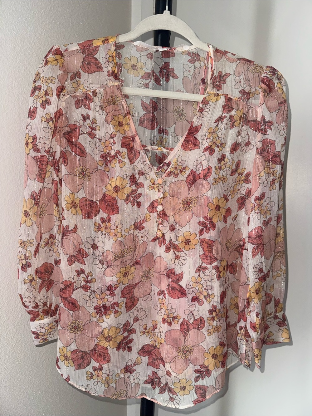 2pcs Veronica Beard Pink Peach Metallic Thread Blouse & Camisole - 2